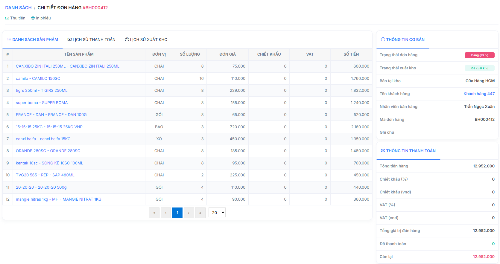 Chi tiết đơn hàng