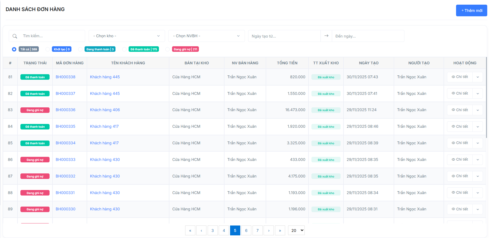 Danh sách đơn hàng