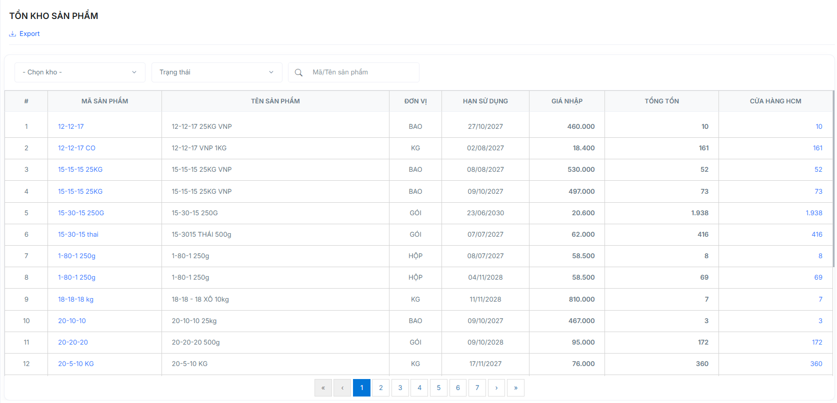 Tồn kho sản phẩm